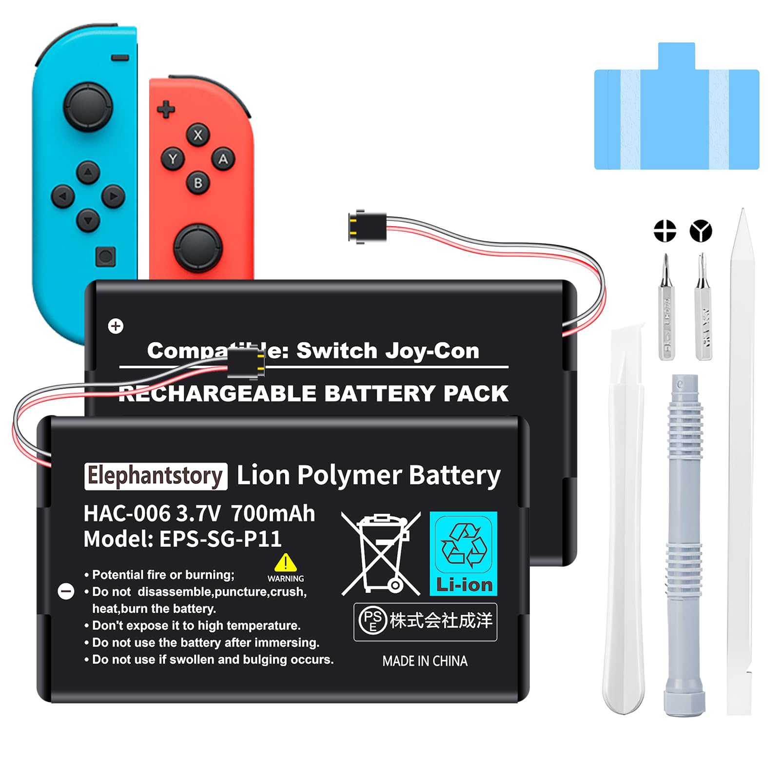 2PCS HAC-006 Battery, Upgrade 750mAh Battery Replacement for Nintendo Switch HAC-015 HAC-016 with DIY Repair Tool Kit