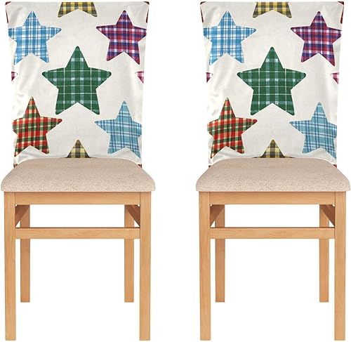 Miniatura 2 de Cartoon Checkered Plaid Star Beige Decorative Chair Cover for Dorm Desk Chair for Wedding Banquets Soft 19.7x23.6in Chair Slipcovers Covers para
