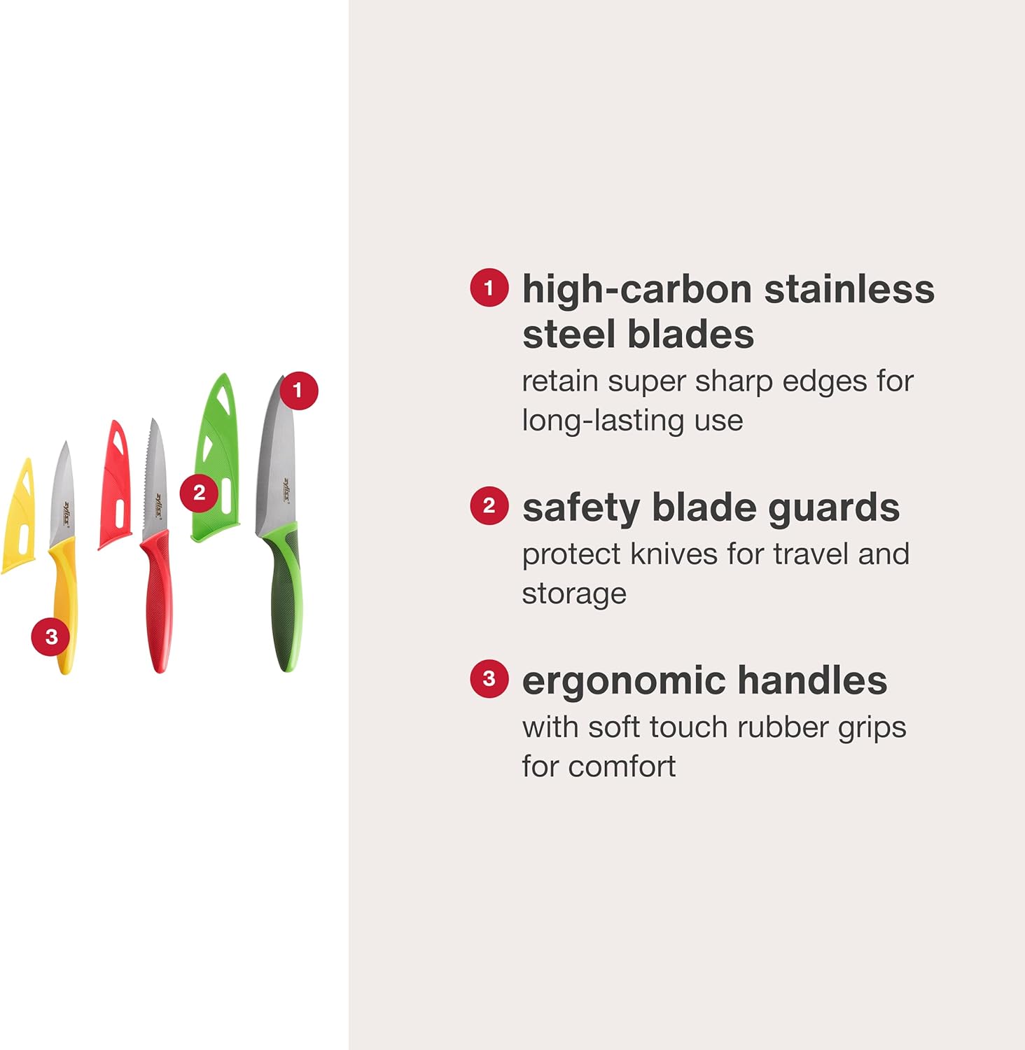 Zyliss 3 Piece Knife Value Set - Kitchen Knife Set - Kitchen Knife Set with Sheath Covers - Includes Paring, Serrated Paring & Utility Knives - Stainless Steel