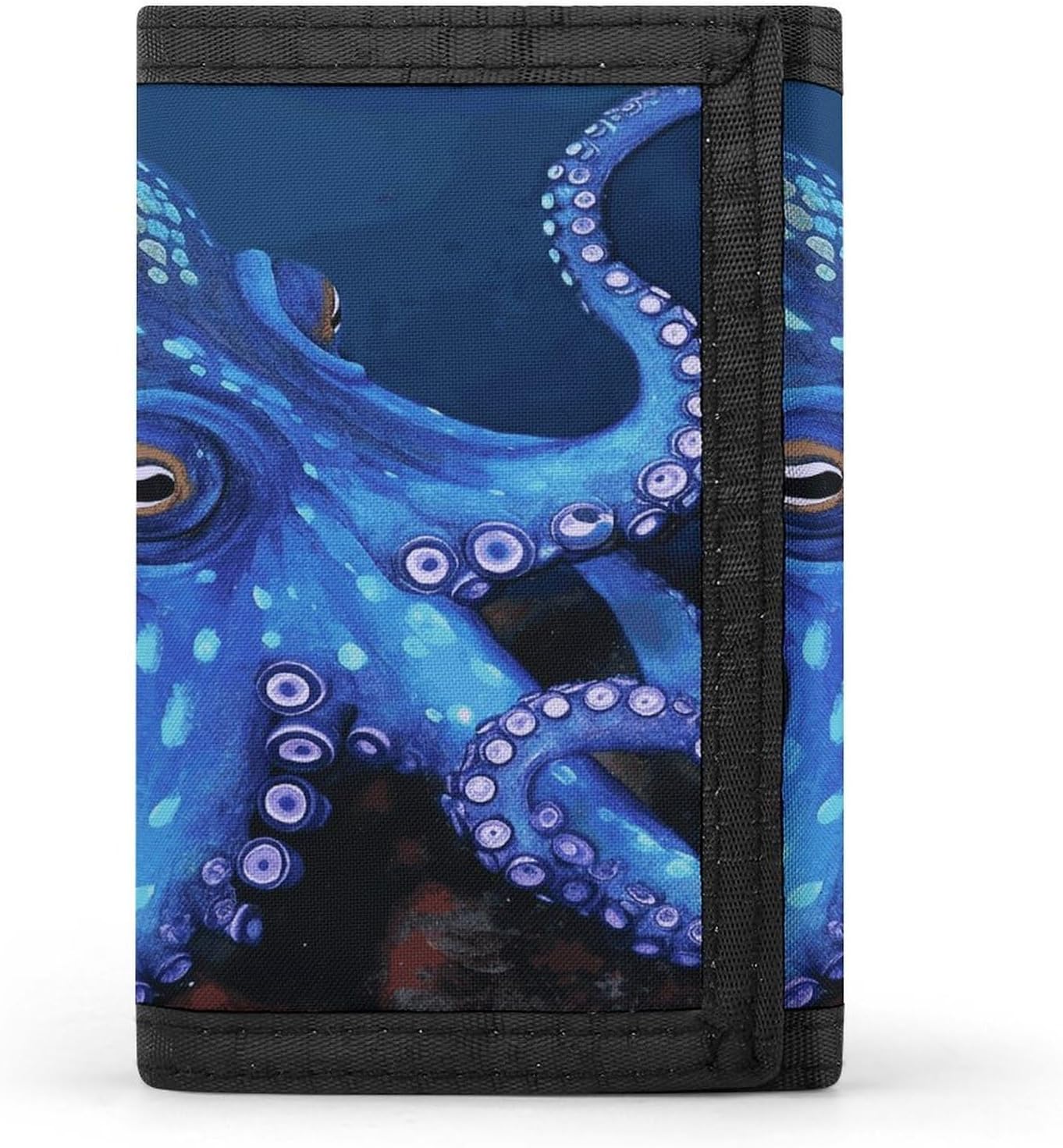 Blue Octopus Wallet for Men Women Zipper Travel Wallets Stylish Trifold Wallets with Large Capacity Bifold Wallet