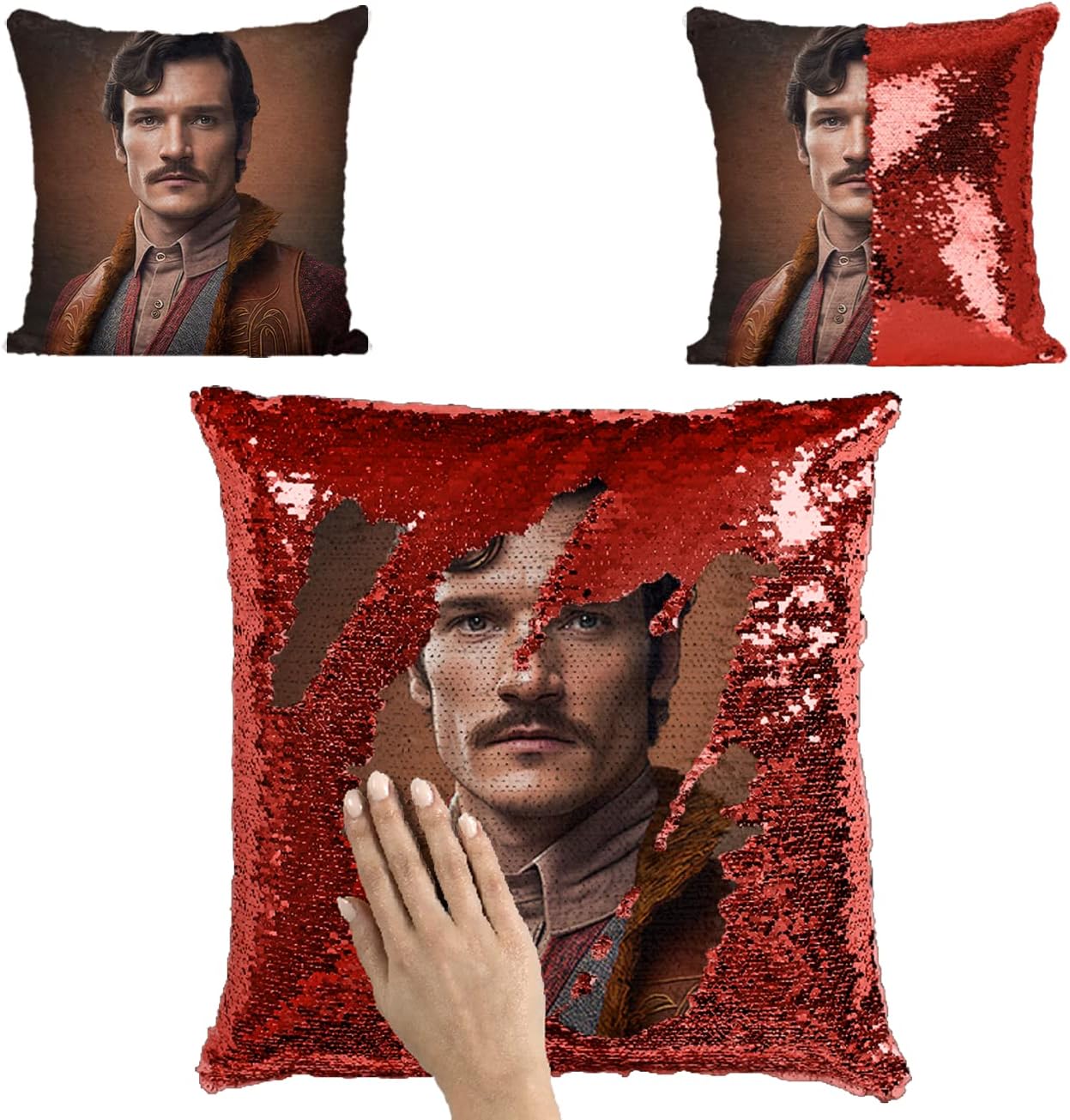 Pedro Pascal Vintage Fashion Sequin Pillow Cover Gift, Magic Sequin Cushion Merchandise, Throw Home Decor, Merch 40 x 40 cm (with Insert)