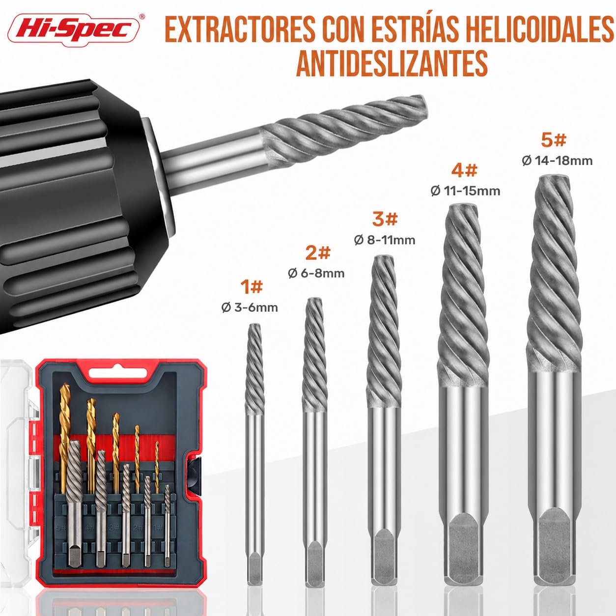 Hi-Spec Juego de Extractores de Tornillos y Brocas HSS de 10 Piezas. Fácil Extracción, Remover con Espiral de Rosca Izquierda para Tornillos, Pernos y Pernos Dañados, Rotos o Desgastados