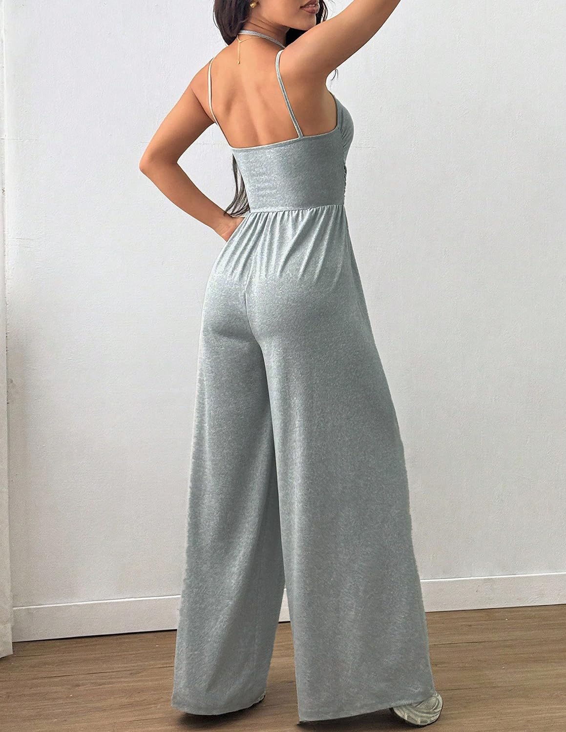 LIAMERHE Tuta Intera Donna Elegante Salopette Estiva Sexy Schiena Scoperta Pantaloni Larghi Vita Alta Tutine Lunga Casual Monopezzo Jumpsuit Playsuit per Cerimonia Party Spiaggia Mare Moda