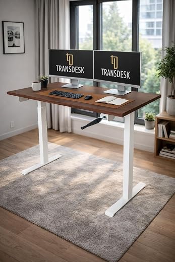 Manual Hand Crank Standing Desk| Non Electric Height Adjustable Sit Stand Table| Ergonomic Workstation with Sturdy Steel| ...