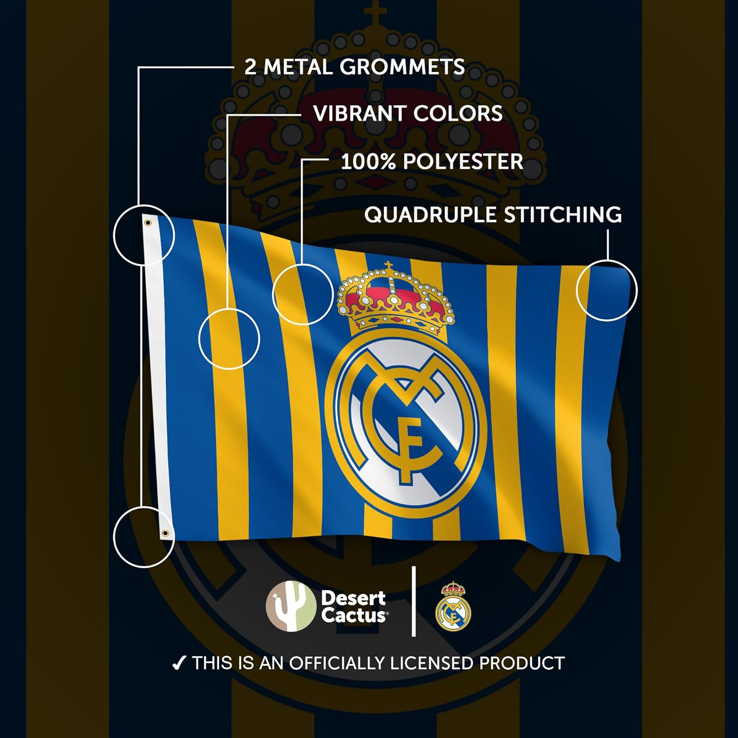 Desert Cactus Real Madrid FC Flag Los Blancos Madridistas Soccer 100% Polyester Indoor Outdoor 3x5 feet Team Flags (Flag J) - Image 4