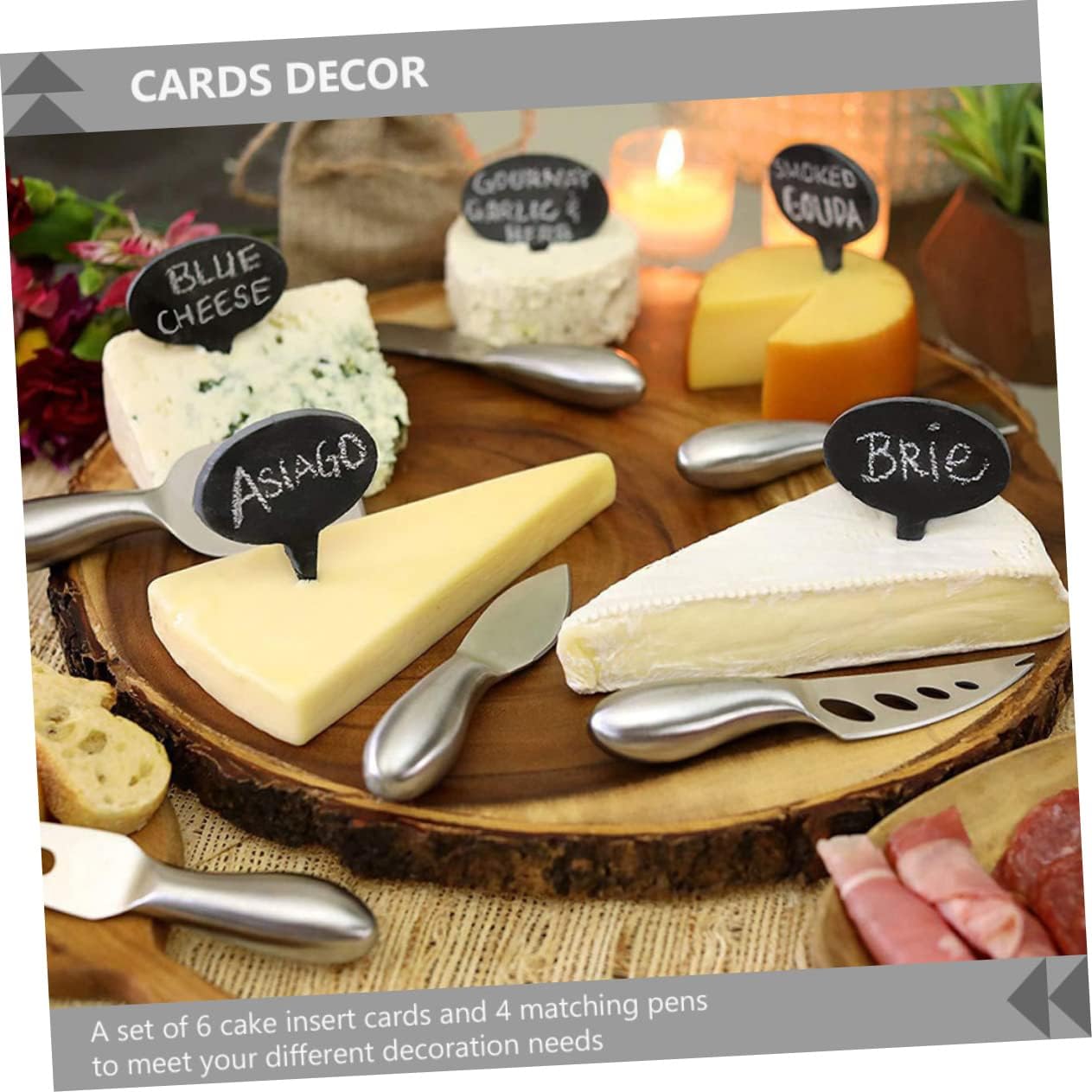 Natural Stone Cheese Markers 12 Piece Set Black Reusable Food Labels