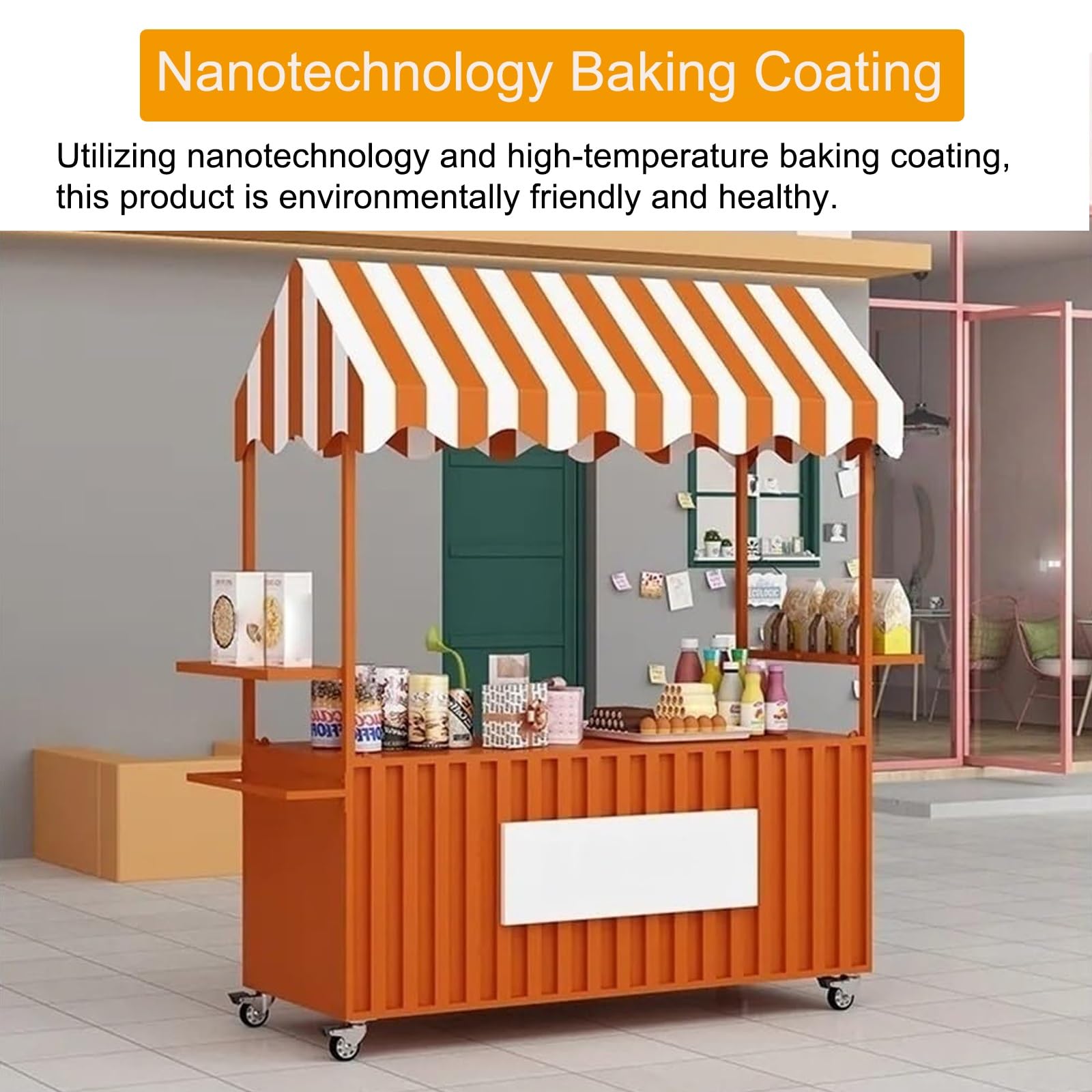 le Carrello alimentare con baldacchino a righe Street Food Vendor Stand per mercati e festival Bancarella portatile all'aperto