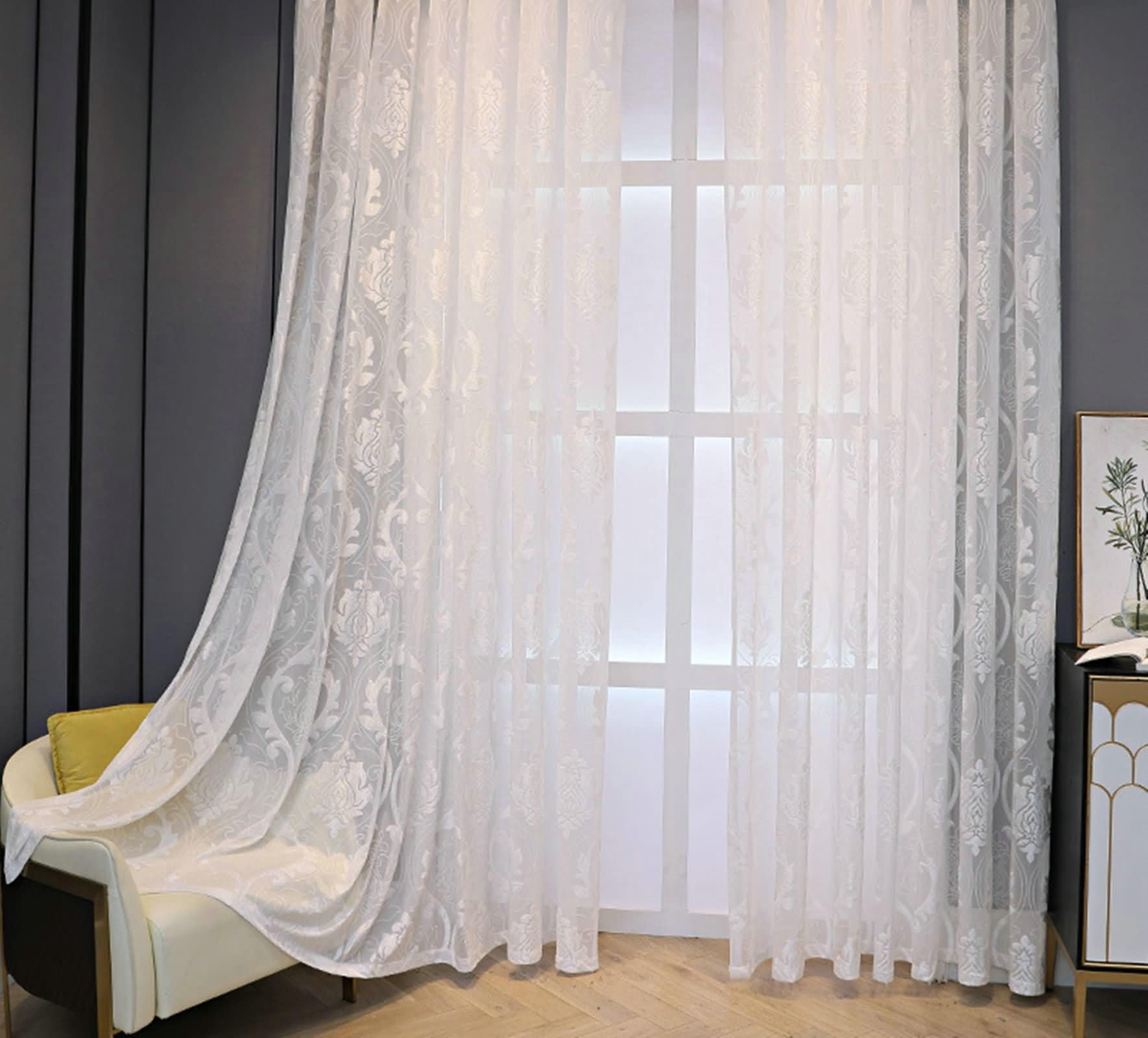 Zestaw 2 zasłon do salonu, biała zasłona 137 x 183 cm zasłona okienna wzór kwiatowy zasłony do sypialni i salonu