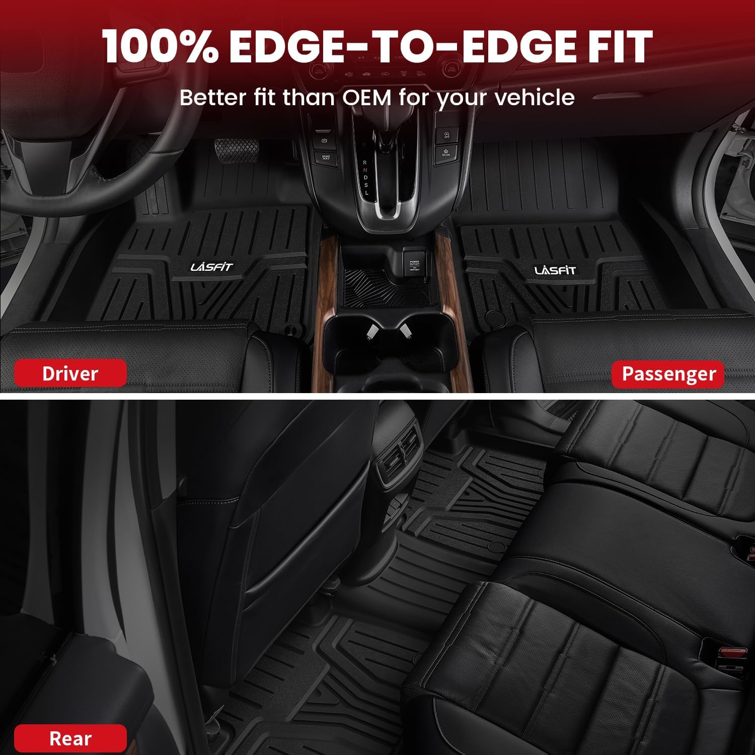 LASFIT Floor Mats & Trunk Mat for Honda CR-V 2017-2022 (NOT for Hybrid), All Weather Protection TPE Floor Liners 1st & 2nd Row & Cargo Mat Full Set, Black - Image 5