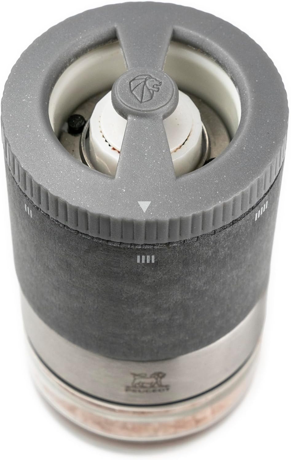 PEUGEOT–Maestro Salt Bar – 10cm Salt Mill with U’Select Adjustment – 3 Premium Salts, 3 Empty Interchangeable Glass Jars, White Marker - Made in France – PEFC-Certified Wood/Stainless-Lt. Graphite