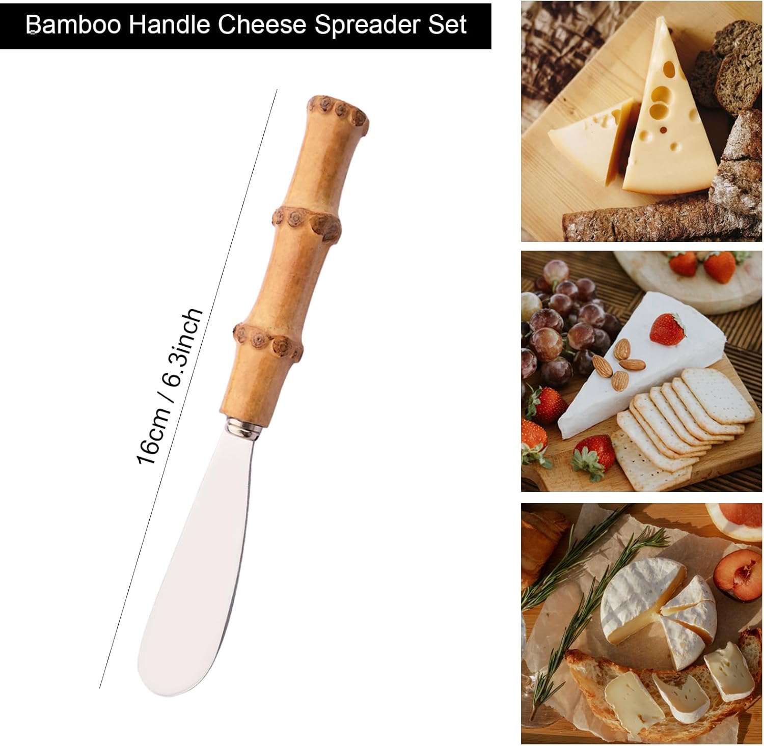 24 Pcs Cheese Spreader Knives, Stainless Steel Butter Spreader with Bamboo Handle, Kitchen Use Butter Knives Set, For Sandwich Cream Jam Bread Cake Condiment, 6.3 inch