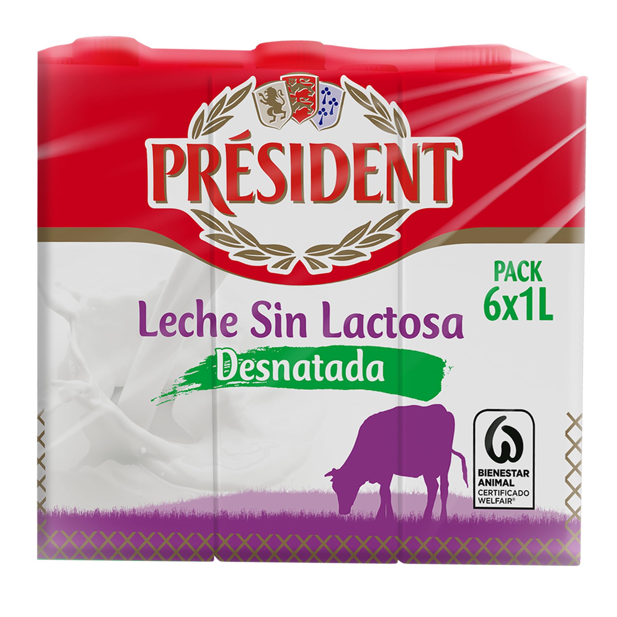 Président Leche Desnatada Sin Lactosa UHT Galicia Pack 6 x 1 L