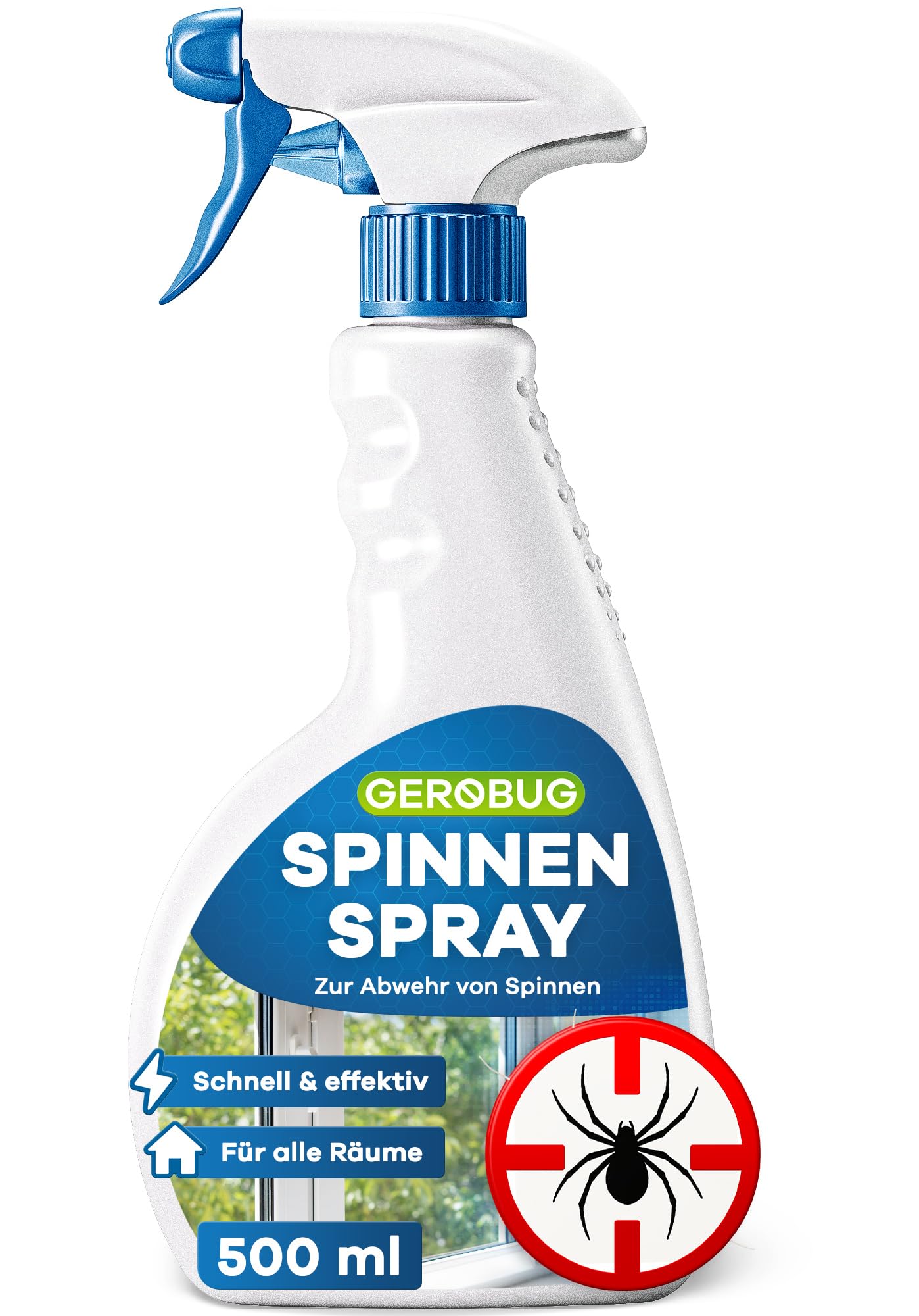 GEROBUG Anti Spinnenspray 500 ml - Spinnenabwehr Spray mit Langzeitwirkung - Mittel gegen Spinnen für Innen und Außen - Spinnen vertreiben im Haus & Garten