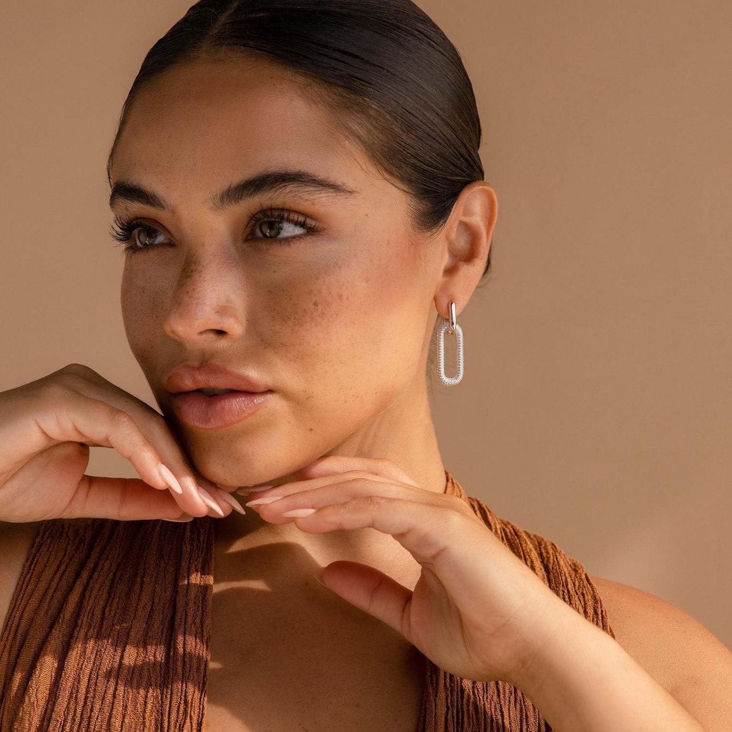 14K Gold Plated Trendy Huggie Hoop Earrings for Women–Hypoallergenic Dangle Drop Gold Silver Earrings with Statement Chunky Paperclip Link Chain Jewelry Design - Image 4