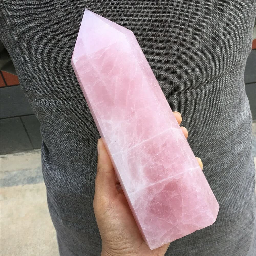 Cristal naturel quartz rose en pointe et colonne pour reiki et méditation