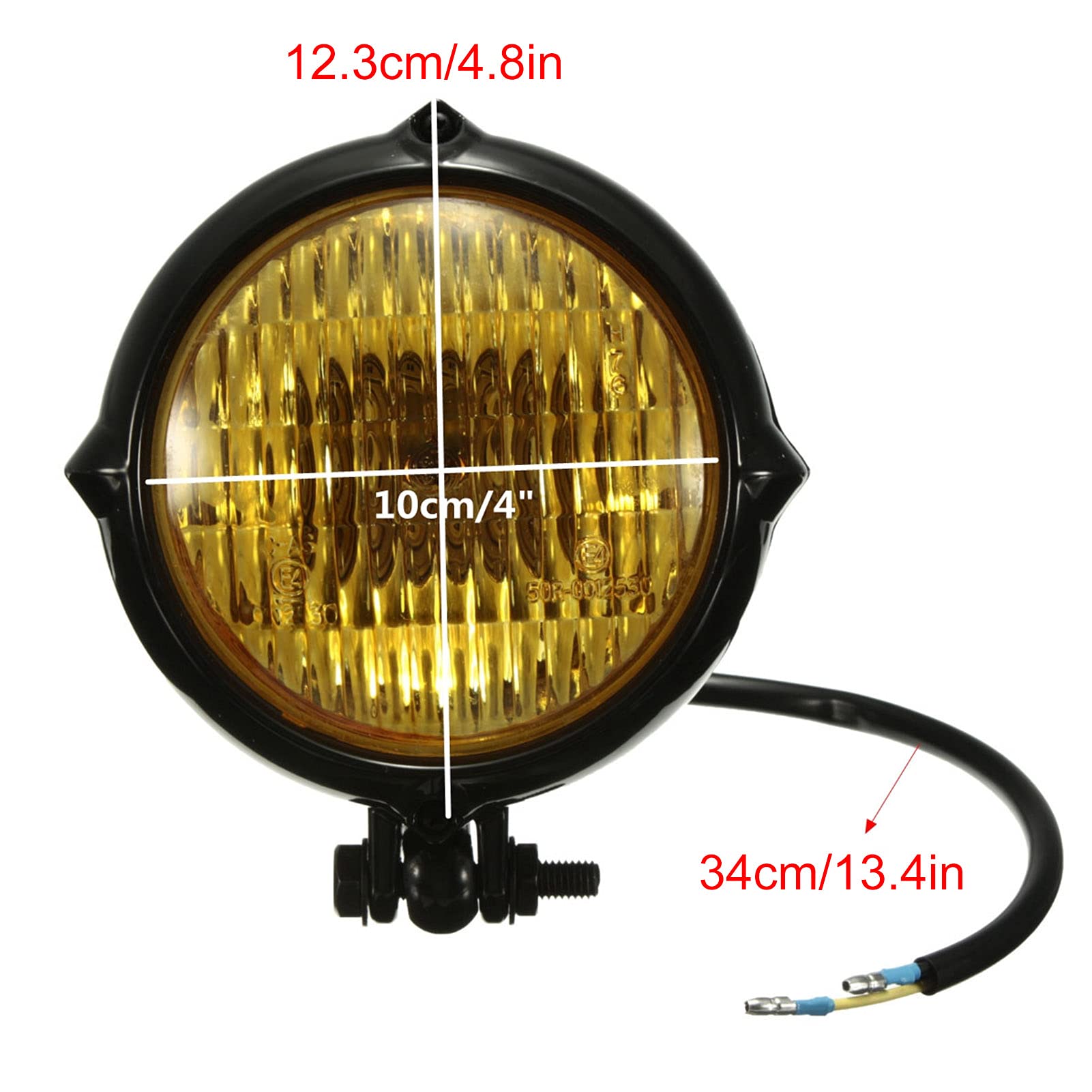 Faro Per Moto Retrò Yctze 5” – Lente In Vetro, Scocca Metallo – Luce Gialla/ambra – 12V – Per Cafe Racer E Scrambler - 6