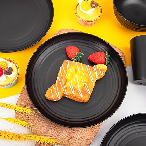 Miniatura 3 de LIYH - Juego de 12 vajilla de paja de trigo negro de 36 piezas, platos y cuencos de plástico, platos de plástico irrompibles aptos para