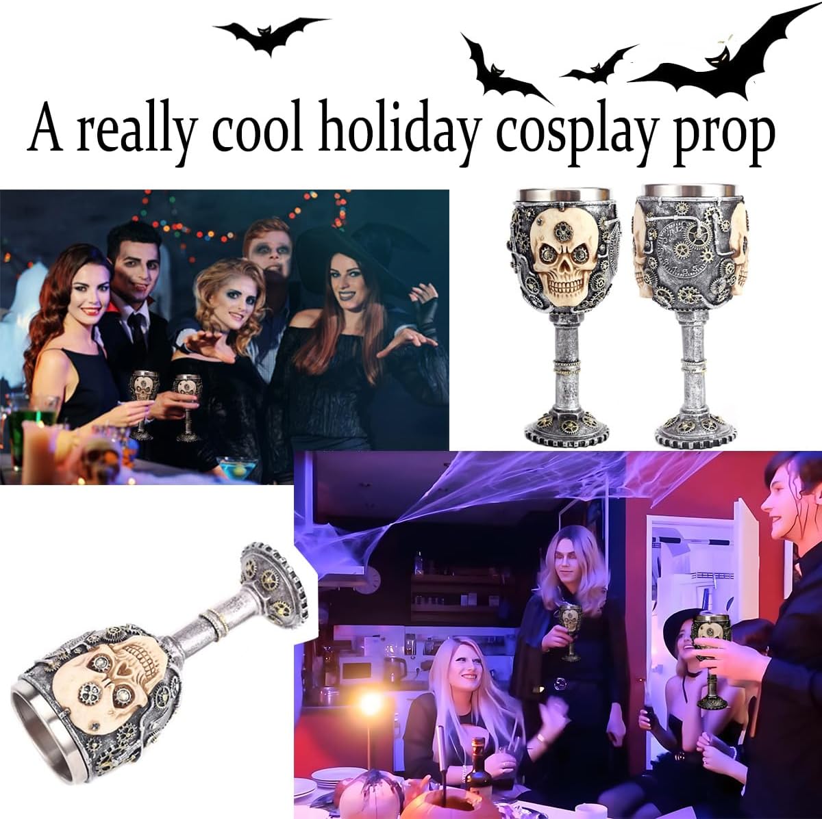 3D Skull Medieval Wine Goblet,Steampunk Style Stainless Steel Chalice Goblet, Gothic Skeleton Wine Goblet,Skull Fans Gift for Party Decor and Halloween/Christmas/Birthday