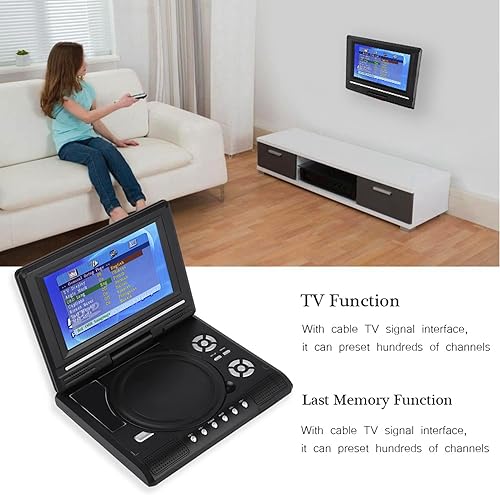 Miniatura 4 de Reproductor de DVD portátil de 7 pulgadas con rotación de 270 grados, reproductor de TV para automóvil, móvil para el hogar para cocina para
