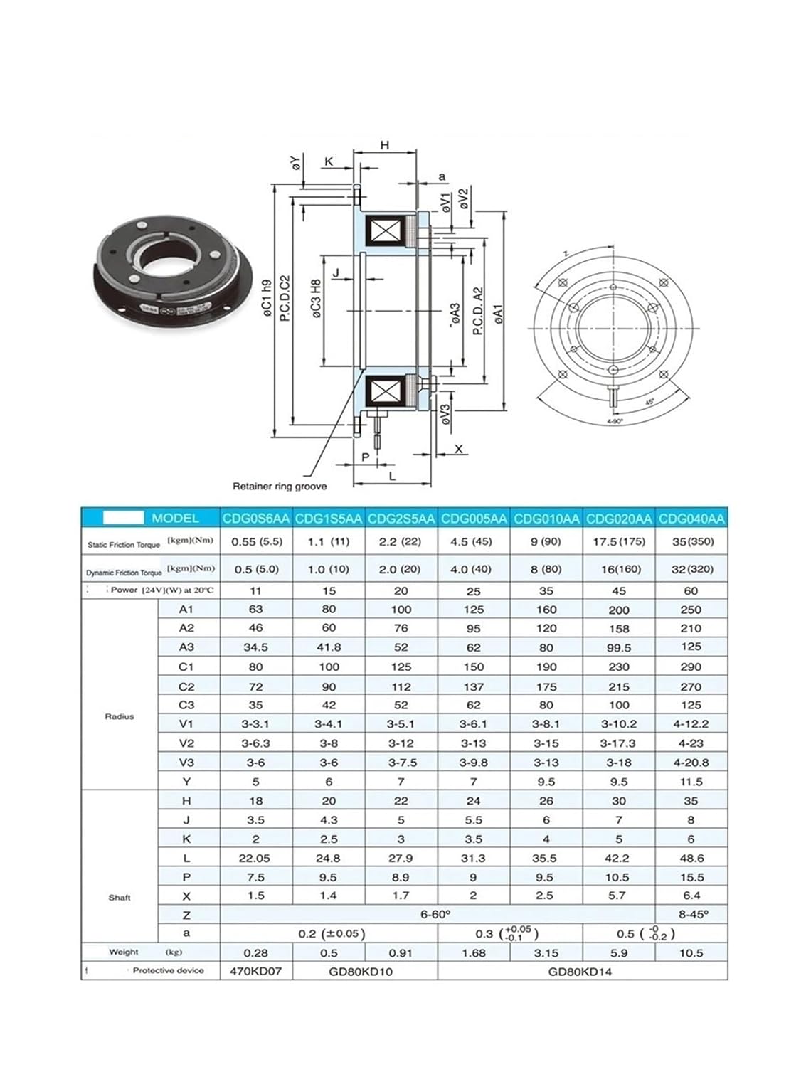 Electromagnetic Brake 24V 20W 20Nm CDG2S5AA/AD