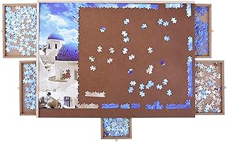 ATDAWN 1000 Pieces Wooden Puzzle Table, Jigsaw Puzzle Table, Puzzle Plateau-Smooth Fiberboard Work Surface, with Five Sliding Drawers, Puzzle Accessories for 1000 Pcs