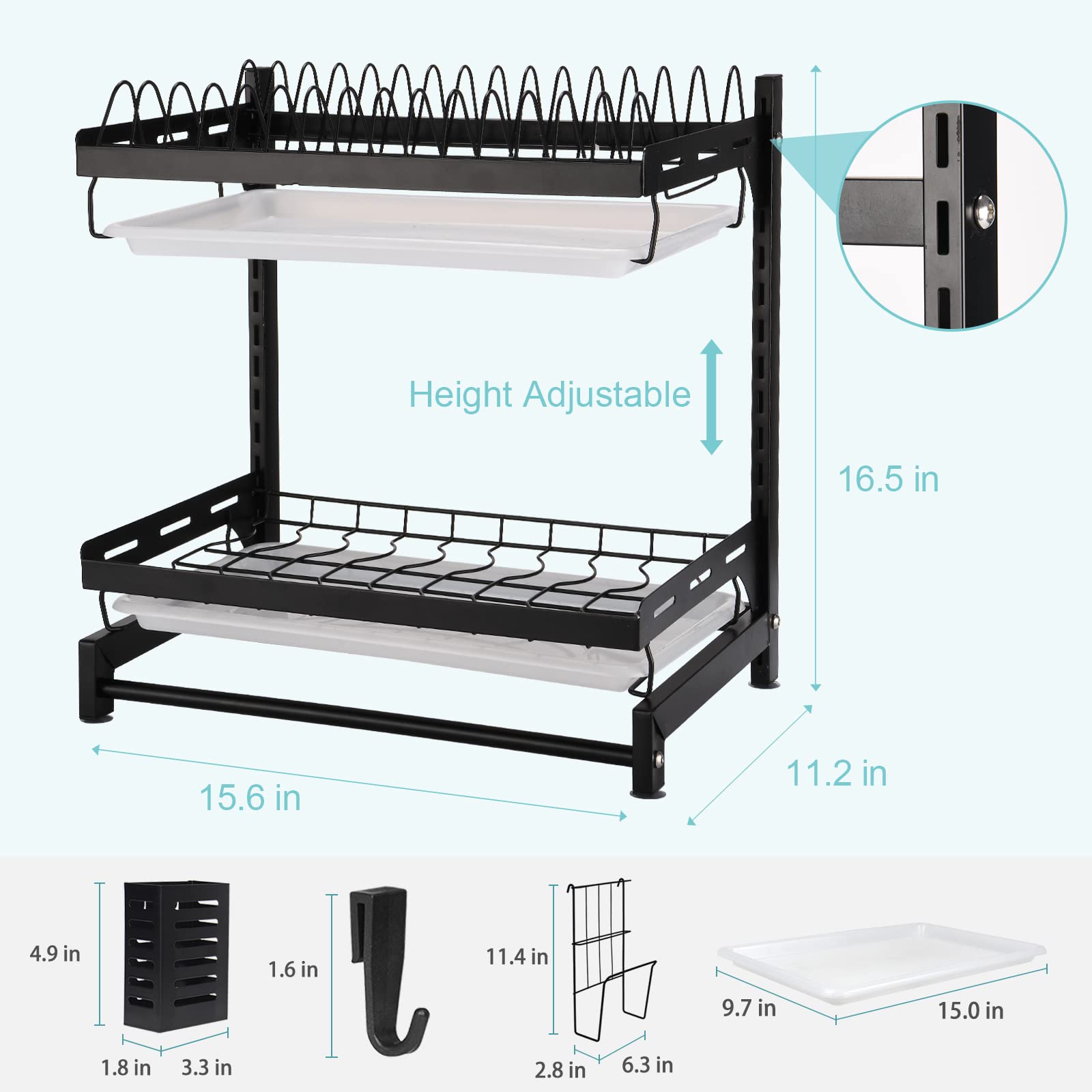 Dish Drying Rack, ASoopher 2 Tier Stainless Steel Dish Rack, Adjustable