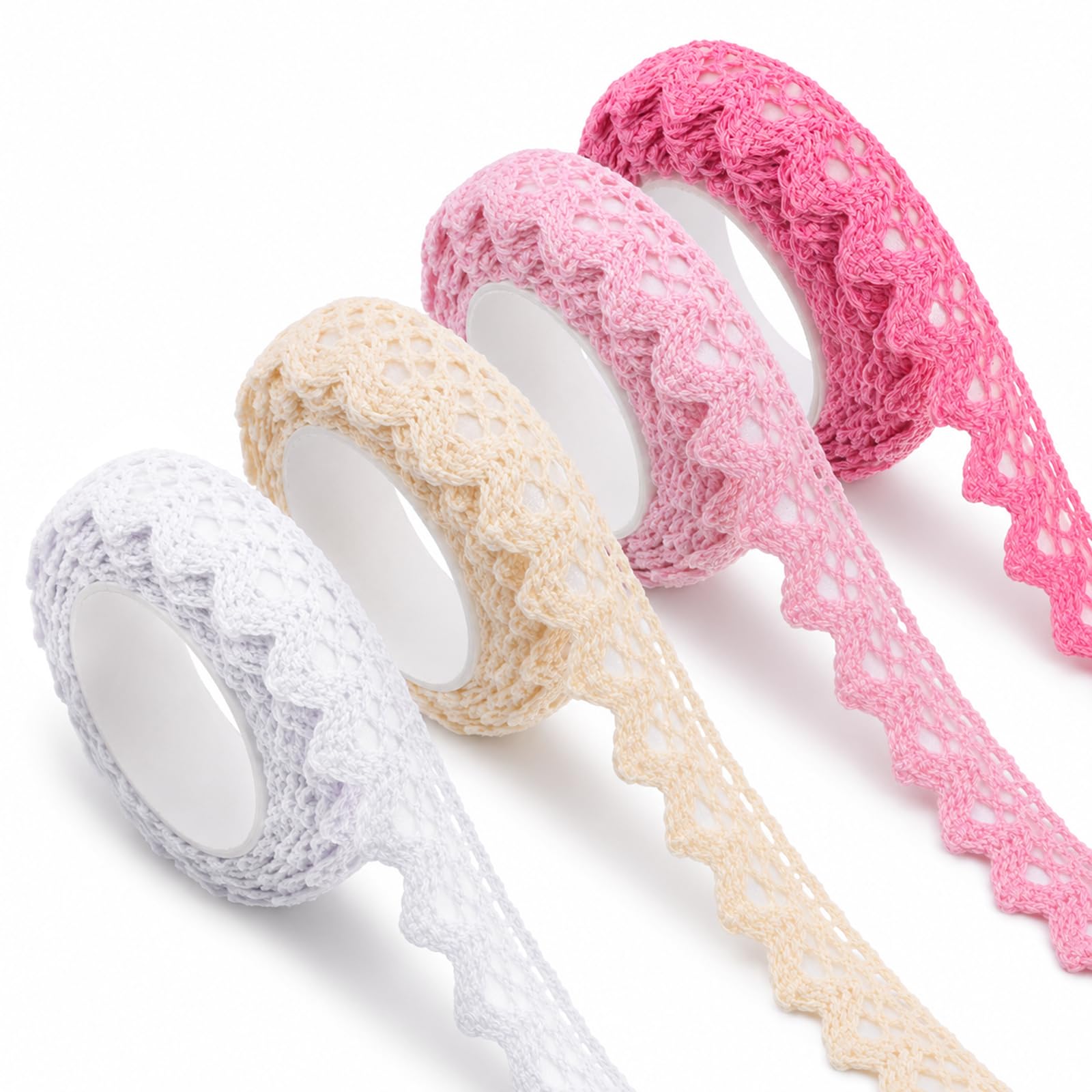 Psiriol 4 Rolls Self-Adhesive Lace Tape Lace Ribbon, 0.6" 2 Yards Per Roll