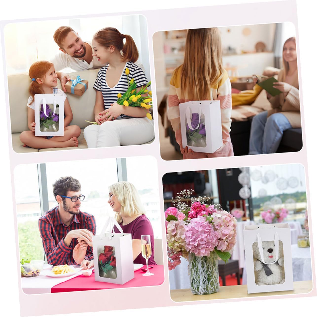 OUNONA 25pcs Clear Gift Bags with Transparent Windows for Presents Small Decorative Paper Wrapping Bags for Parties Weddings and Holidays Treats and Favors