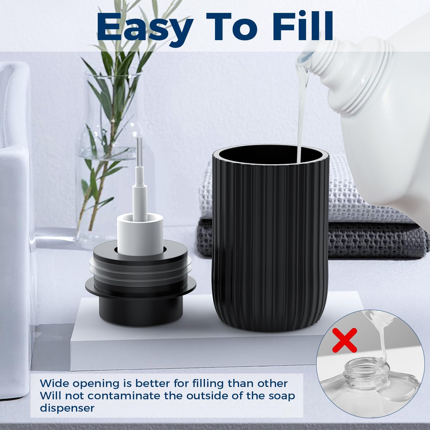 Ceramic Foaming Hand Soap Dispenser,12 oz Bathroom Soap Dispensers, Lotion Dispenser for Kitchen, Refillable Matte Streaks Soap Dispenser with Large Pump (Black) - Image 3