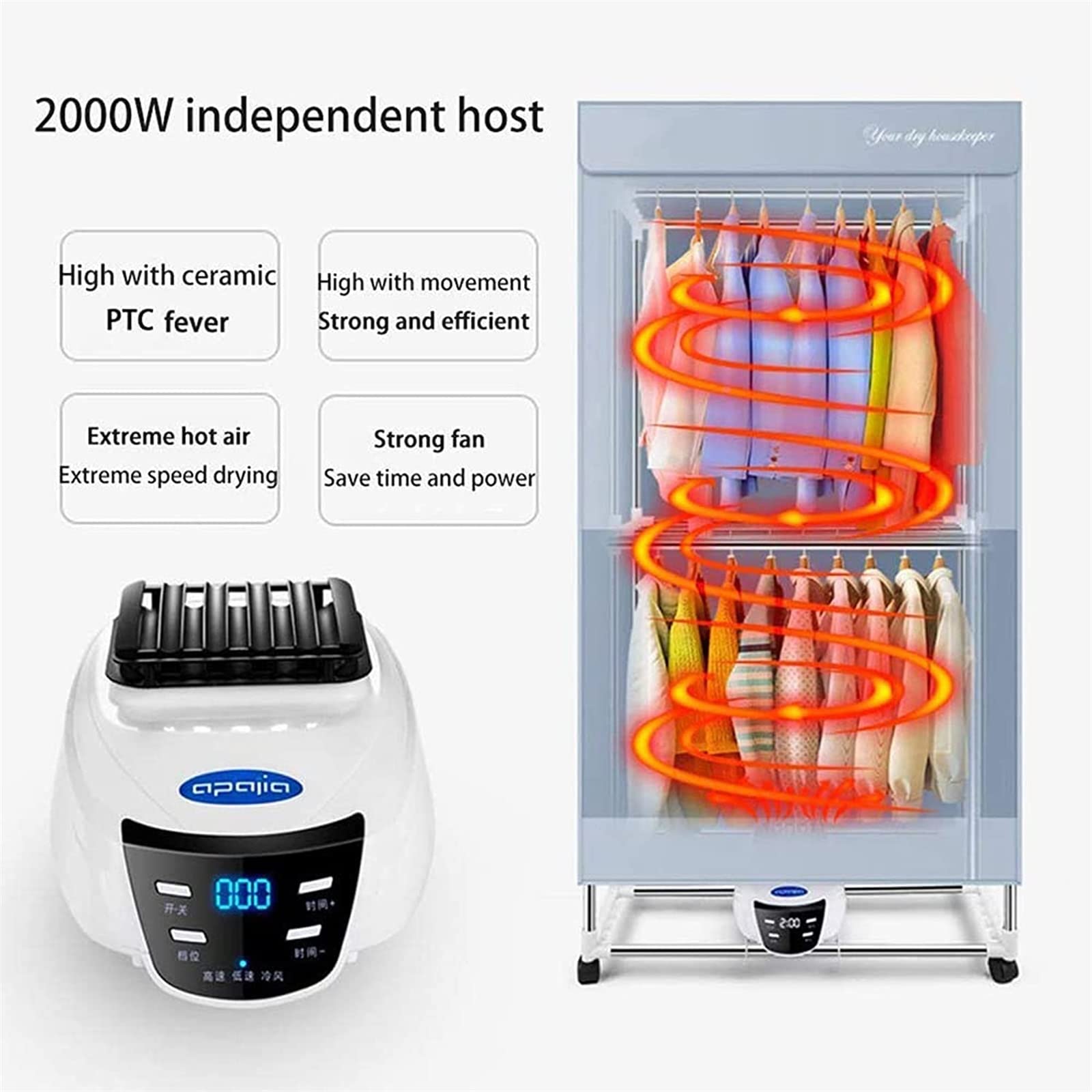 Secadora de Ropa Plegable(Control Remoto), Secadora de Ropa Eléctrica Portátil 2000W Calentada Máquina Secadora de Ropa Gran Capacidad 40 Kg Doble Capa Eficiente