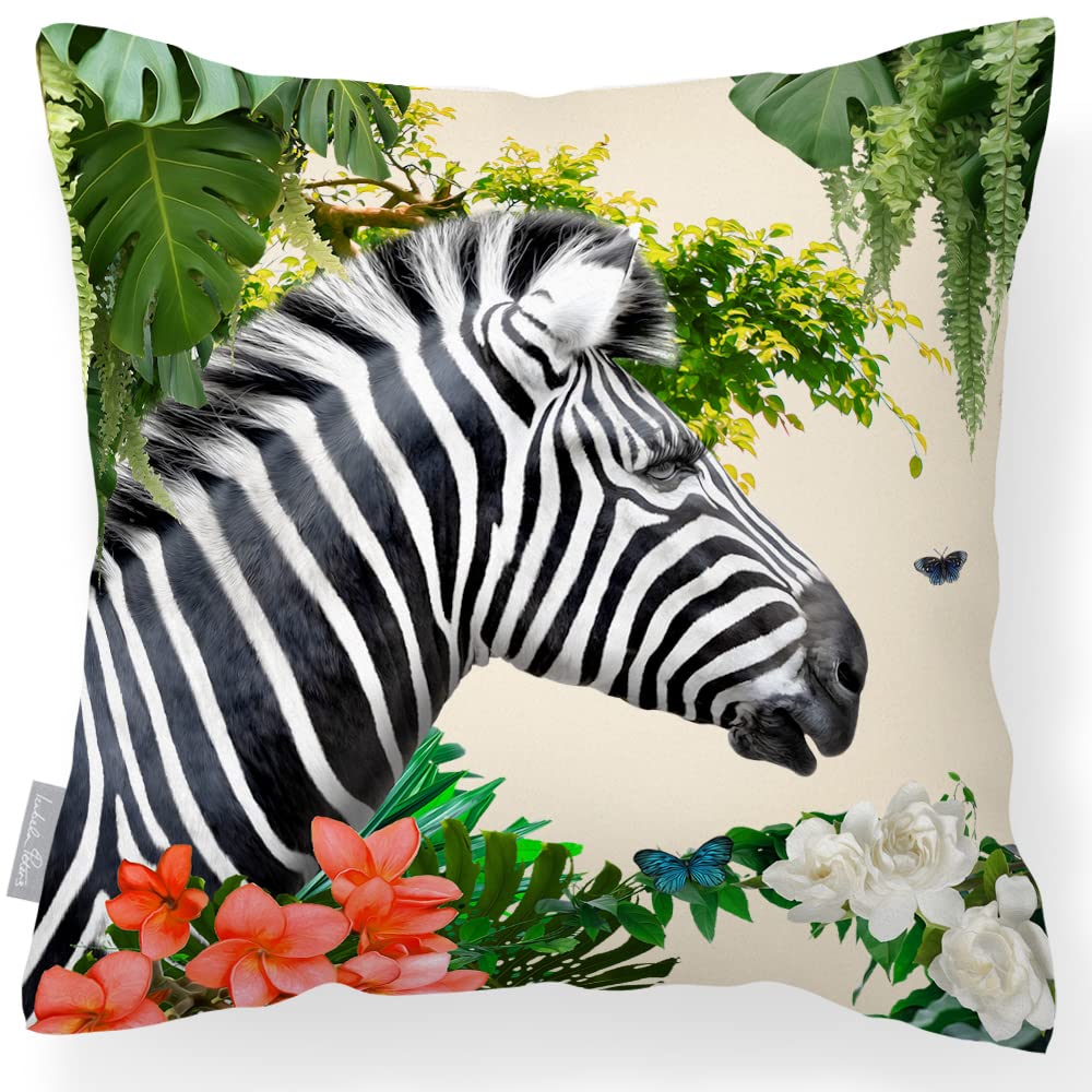 Izabela Peters Zara's Zebra - Cream Outdoor Cushions Waterproof, 43 Cm, Filled Outdoor Cushion, Garden Furniture Cushions, Outdoor Seat Cushions, Garden Chair Cushions
