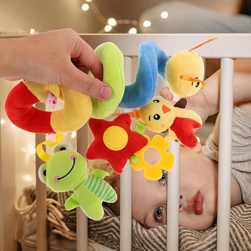 Miniatura 3 de NOLITOY Juguetes para, 0-12 Meses Cochecito Actividad Espiral Colorido Oruga Juguetes de Felpa, Alto Contraste Sensorial de Asiento de Coche