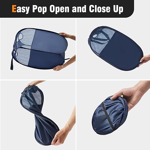 Miniatura 113 de Cesta de malla desplegable para ropa sucia con asas duraderas - Cesta plegable portátil para dormitorio, baño y viajes (azul, paquete de 3 unidades)