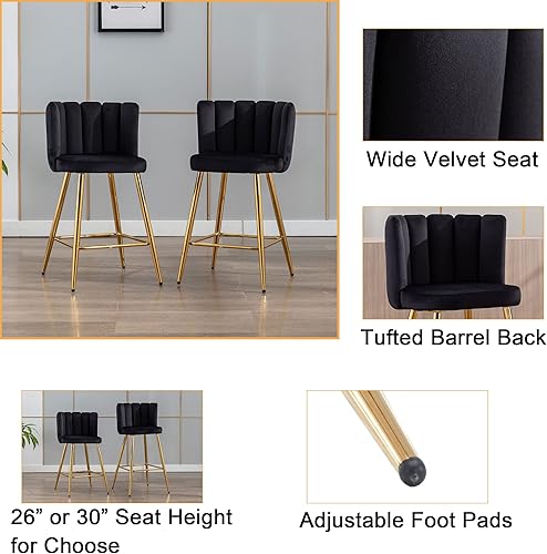 Miniatura 6 de Velvet - Taburetes de bar de 30 pulgadas de altura de barra, juego de 2 taburetes de cocina modernos, sillas tapizadas con patas doradas para isla
