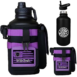 Iron Infidel Battle Bottle - Half Gallon Water Bottle Insulated, 64 oz Tactical Stainless Steel Water Jug with Handle - Gym Water Bottle with Rugged Sleeve for Storage (Twilight 2 Liter)