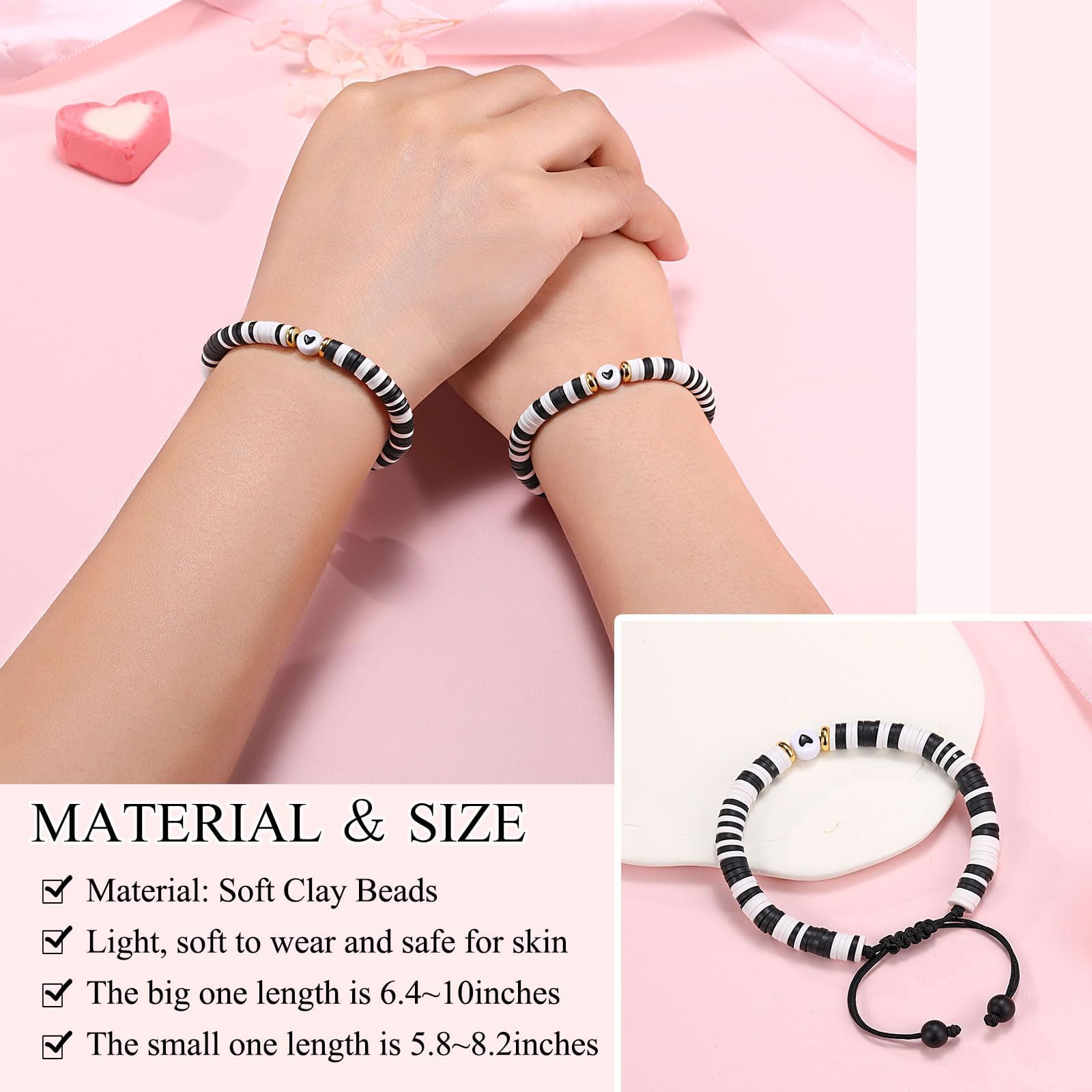 WATEFOER Ritorno A Scuola Bracciale Regalo Braccialetto Madre Figlia Primo Giorno Di Scuola Regali Per Ragazze Ragazzi Bracciale Set Di Braccialetti Con Charm Abbinati (Nero e bianco)