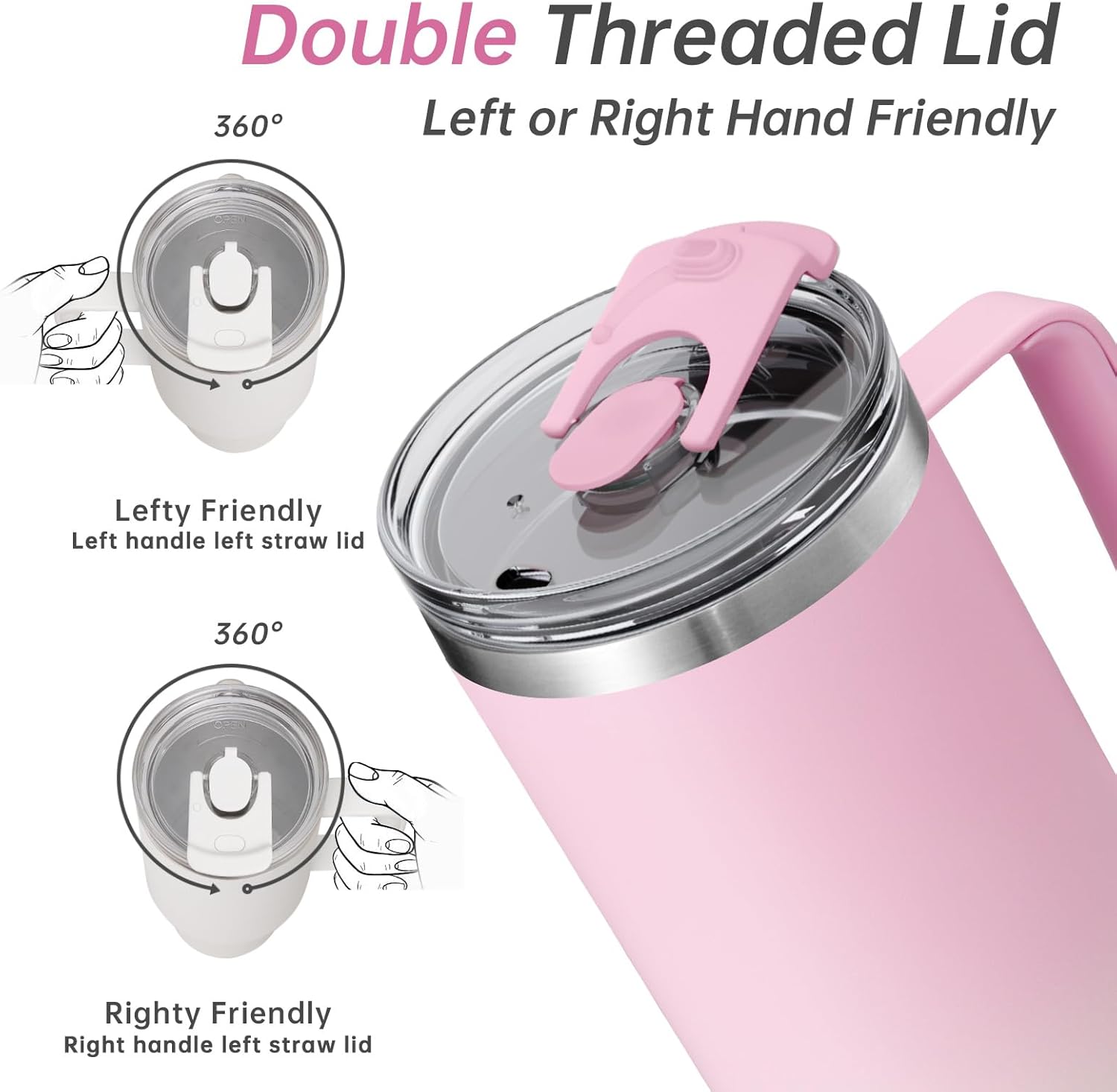 COKTIK 40 oz Tumbler With Handle and Straw, Insulated Tumbler With Leakproof Lids, Stainless Steel|BPA-Free, Cold for 24 H (Sakura) - Image 5