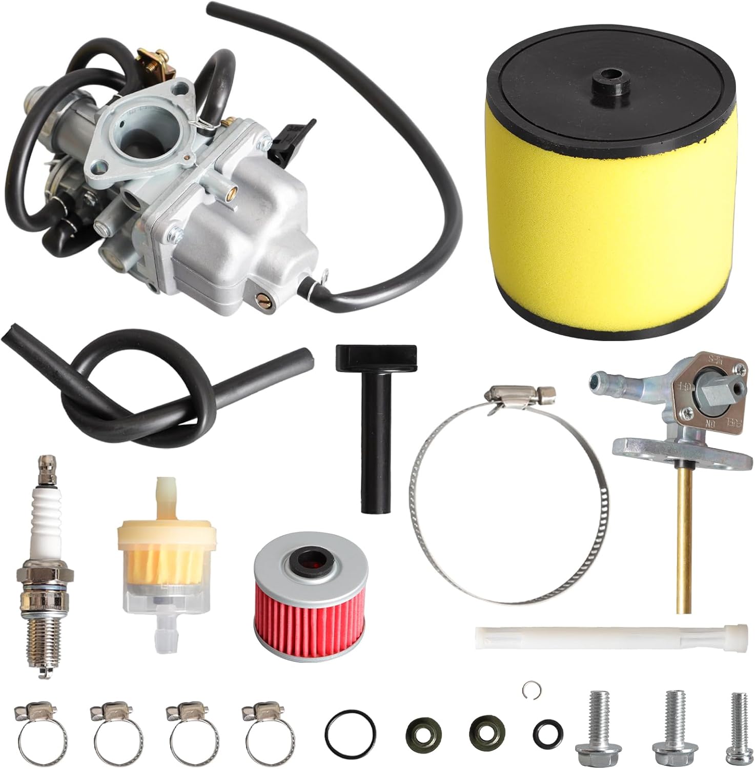Carburetor Kit with Fuel Tank Petcock Valve Set Fit for Honda TRX250 TRX250TE TRX250TM Recon,OE 16100-hm8-b01