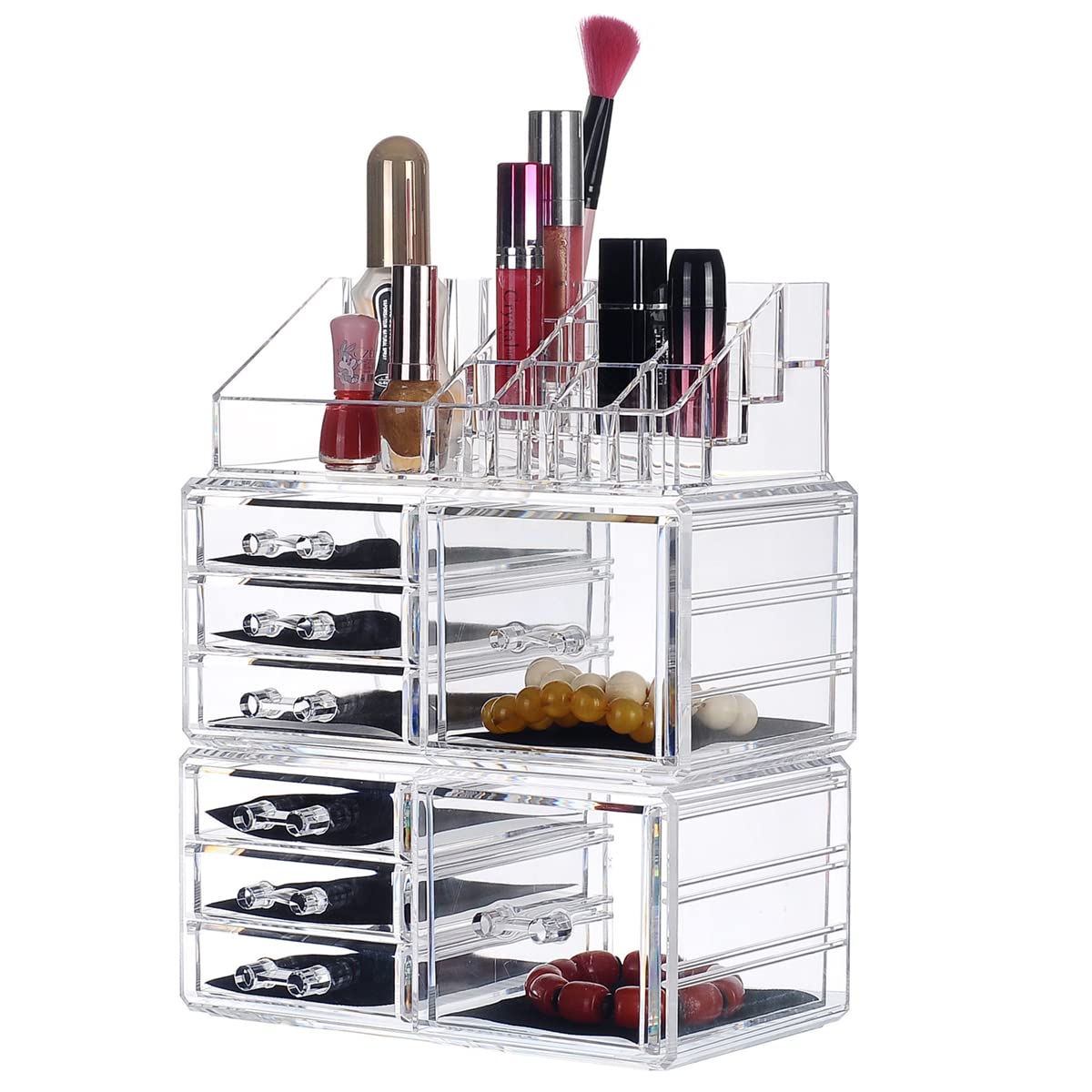 Cassettiera per Trucco,Organizer per Cosmetici,Set Porta pennelli per Gioielli in Acrilico Trasparente,6 cassetti Piccoli,3 cassetti Grandi e 2 cassetti Quadrati,Ideale per Bagno,cassettiera,