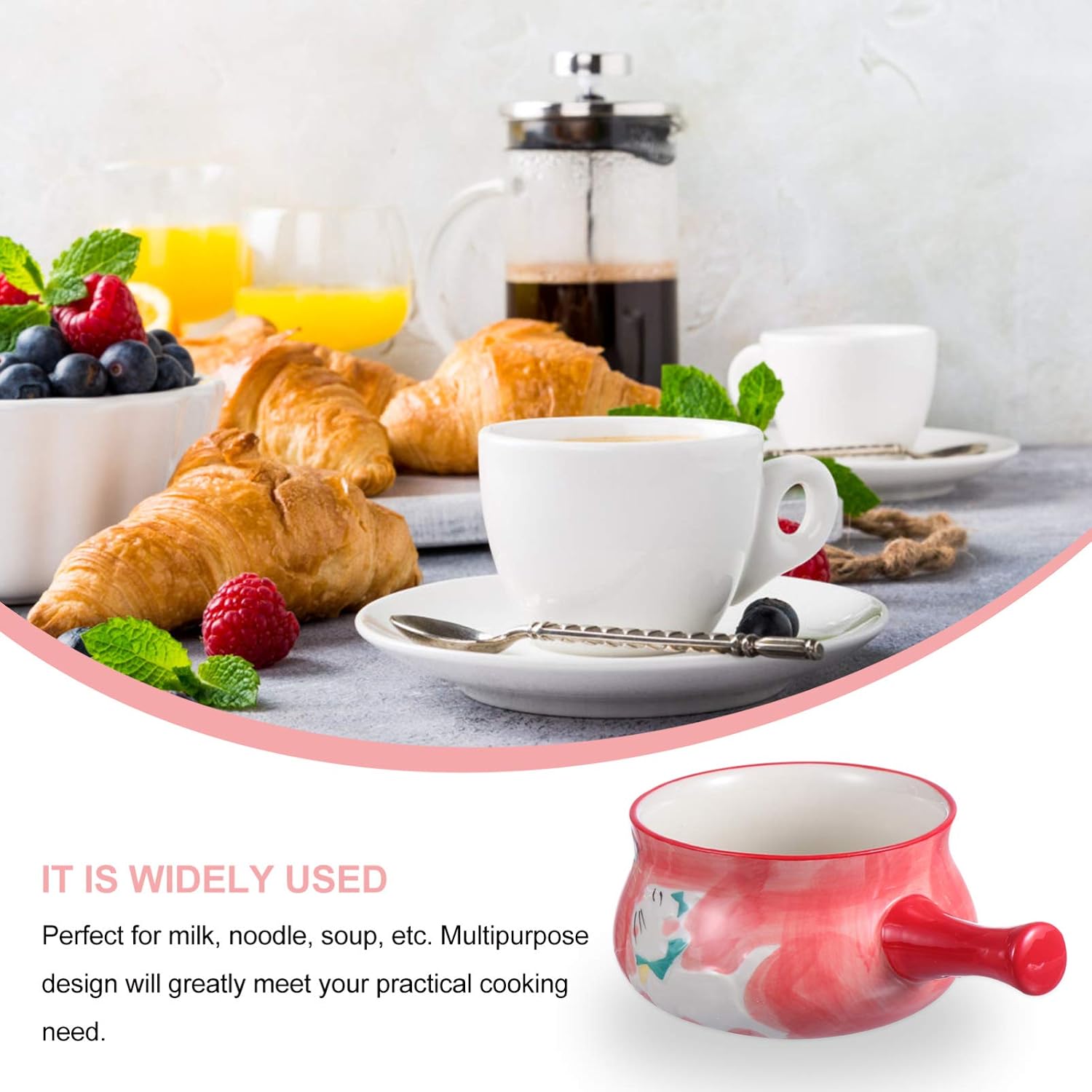 Ceramics Butter Warmer Enamel Milk Pot with Handle Kitchen Saucepan Pan Bowl Serving Bowl Noodle Sauce Pan for Home Kitchen(Assorted Color)