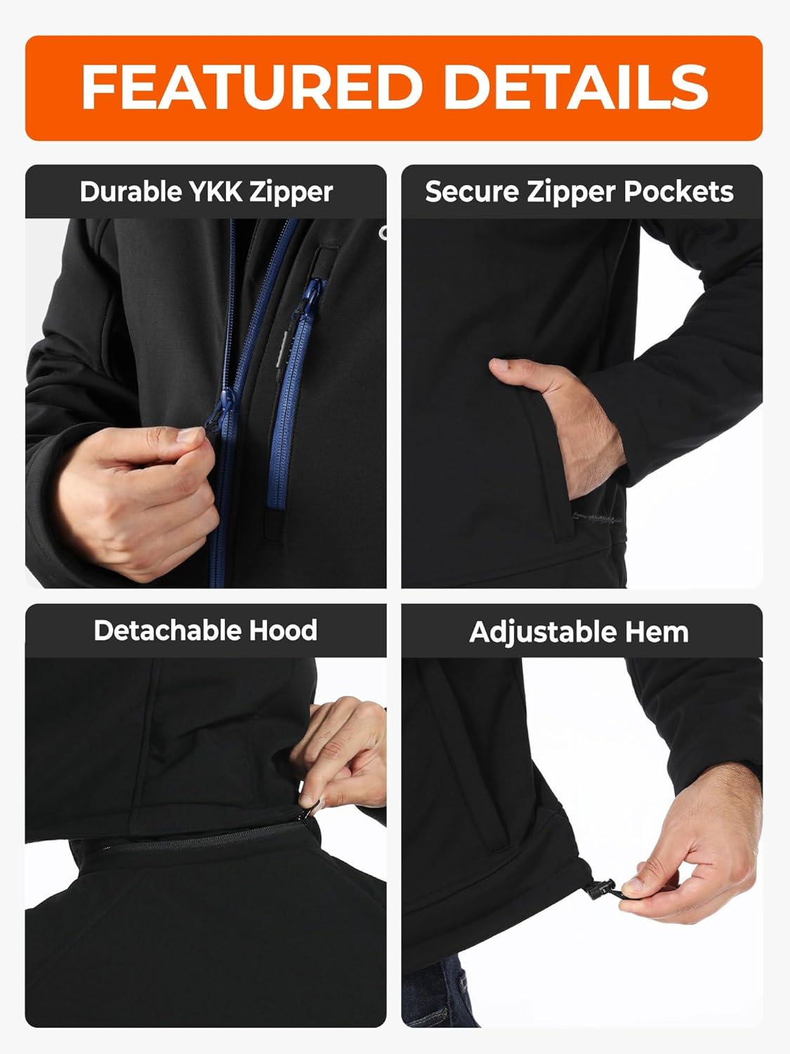 ORORO [Upgraded Battery] Men's Heated Jacket with Heated Collar, Up to 13.5 Hours, Heated Coat with Removable Hood - Image 6