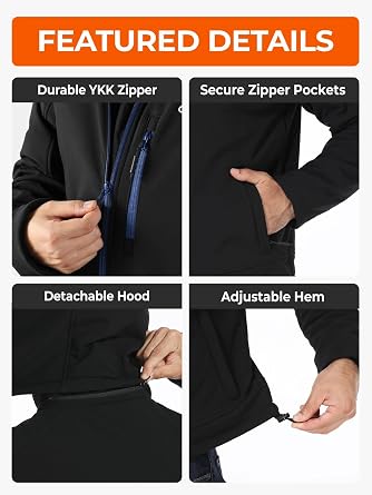 ORORO [Upgraded Battery] Men's Heated Jacket with Heated Collar, Up to 13.5 Hours, Heated Coat with Removable Hood