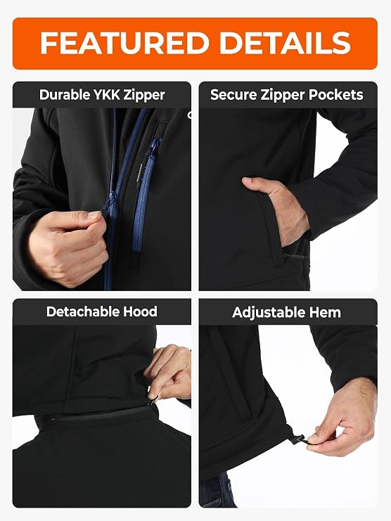 ORORO [Upgraded Battery] Men's Heated Jacket with Heated Collar, Up to 13.5 Hours, Heated Coat with Removable Hood