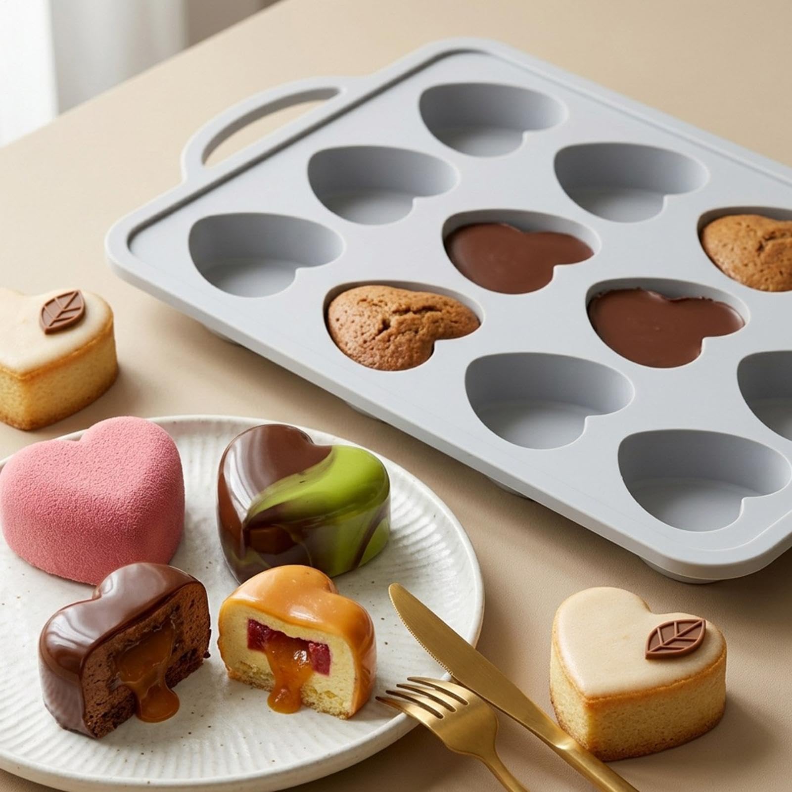 Stampo in silicone per cioccolato, strumento da cucina in silicone, 12 cavità, a forma di cuore, per vacanze, compleanno, casa, appartamento, cucina, San Valentino, Natale