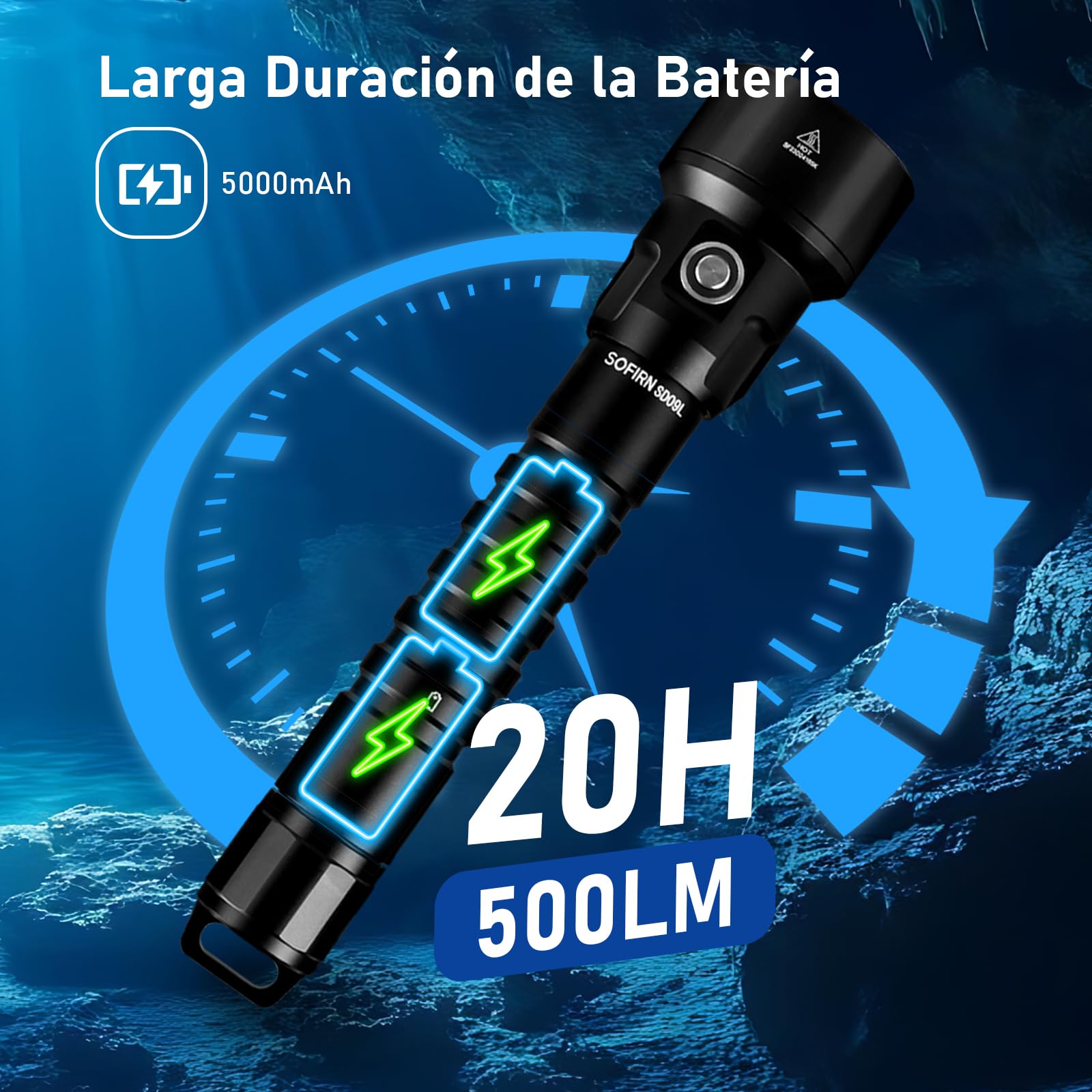 Sofirn SD09L - Linterna de buceo LED, 6800 lúmenes, linterna LED para buceo, IPX8 sumergible hasta 100 m, 3 LEDs de alto rendimiento con baterías recargables