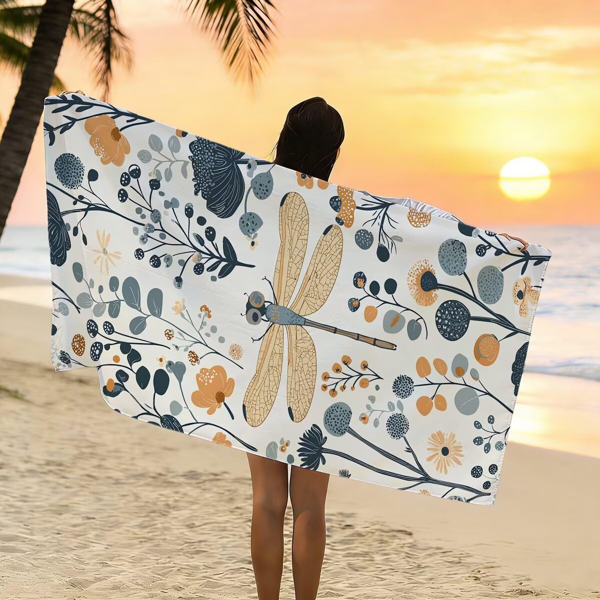 Telo Mare Microfibra, Telo Mare Grande 90x200cm 2 Pezzi, Asciugamano Palestra Donna Asciugatura Rapida, Antisabbia Asciugamano Microfibra, Leggero Asciugamani Palestra per Regalo (Libellula) -4414