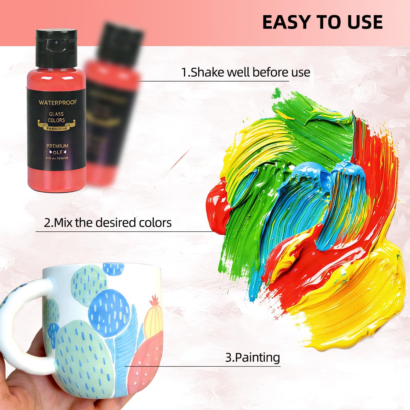 Kit de pintura permanente con 6 pinceles, 1 paleta y 1 esponja, 30 ml/botella, pintura de vidrio de 26 colores para galería, ventana, arte