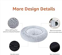 Vista 2 de Yaxa Basics Washable Donut Pet Bolster Faux Fur Bed with Removable Cover, Anti-Slip Bottom for Dog, Grey, 36" x 36