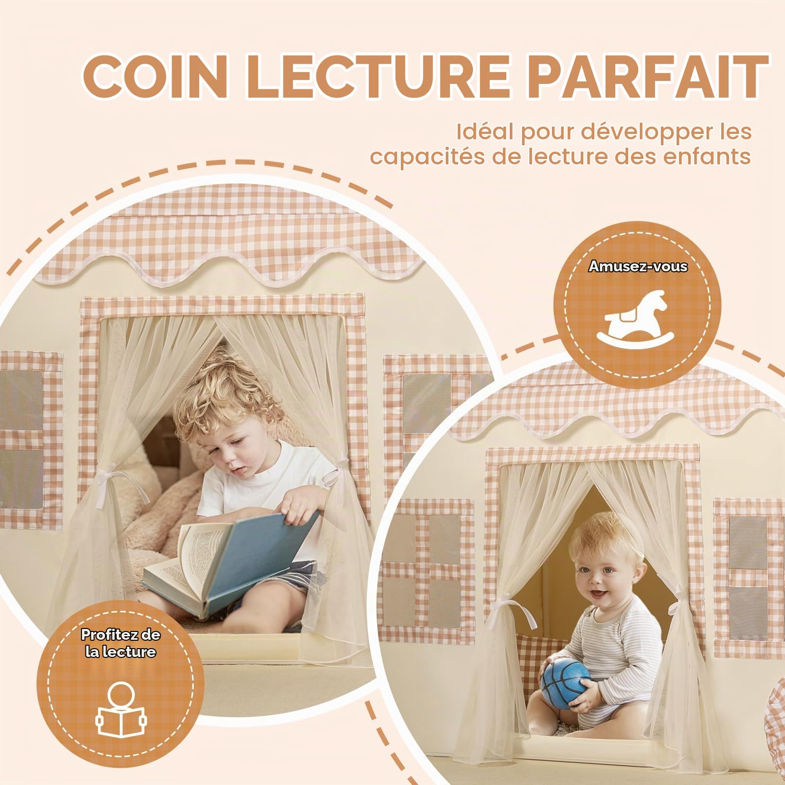 Wilwolfer Cabane d'intérieur de Jeu pour Enfants avec Tapis, Certifié EN71
