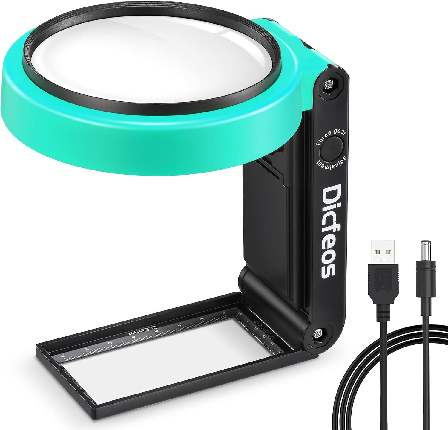 Dicfeos 30X 40X Magnifying Glass with Light and Stand, Folding Design 18 LED Illuminated Magnifying Glass for Close Work, Large Magnifying Glasses for Reading, Powered by Battery or USB(Green)